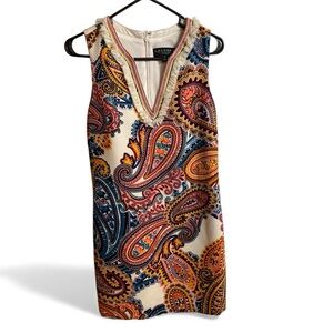 Laundry by Shelli Segal Paisley Sleeveless Fringe-Trim Dress – Size 4